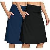 Womens Midi Knee-Length Skirt with Built-in Skorts Hidden Drawstring Zippered Pockets Appropriate for Working Casual Office