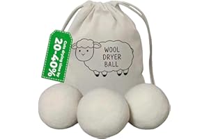 Wool Dryer Balls 3 Pack - 100% Natural New Zealand Wool, Reusable Fabric Softener, Reduce Wrinkles & Static, Save Drying Time