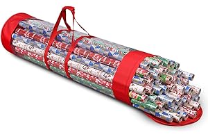 ProPik Gift Wrap Organizer, Wrapping Paper Storage Bag, Fits Holiday Papers 40 Inch Long, Holds Up To 24 Rolls, Heavy Duty Clear PVC Bag with Handles (Red & Clear)