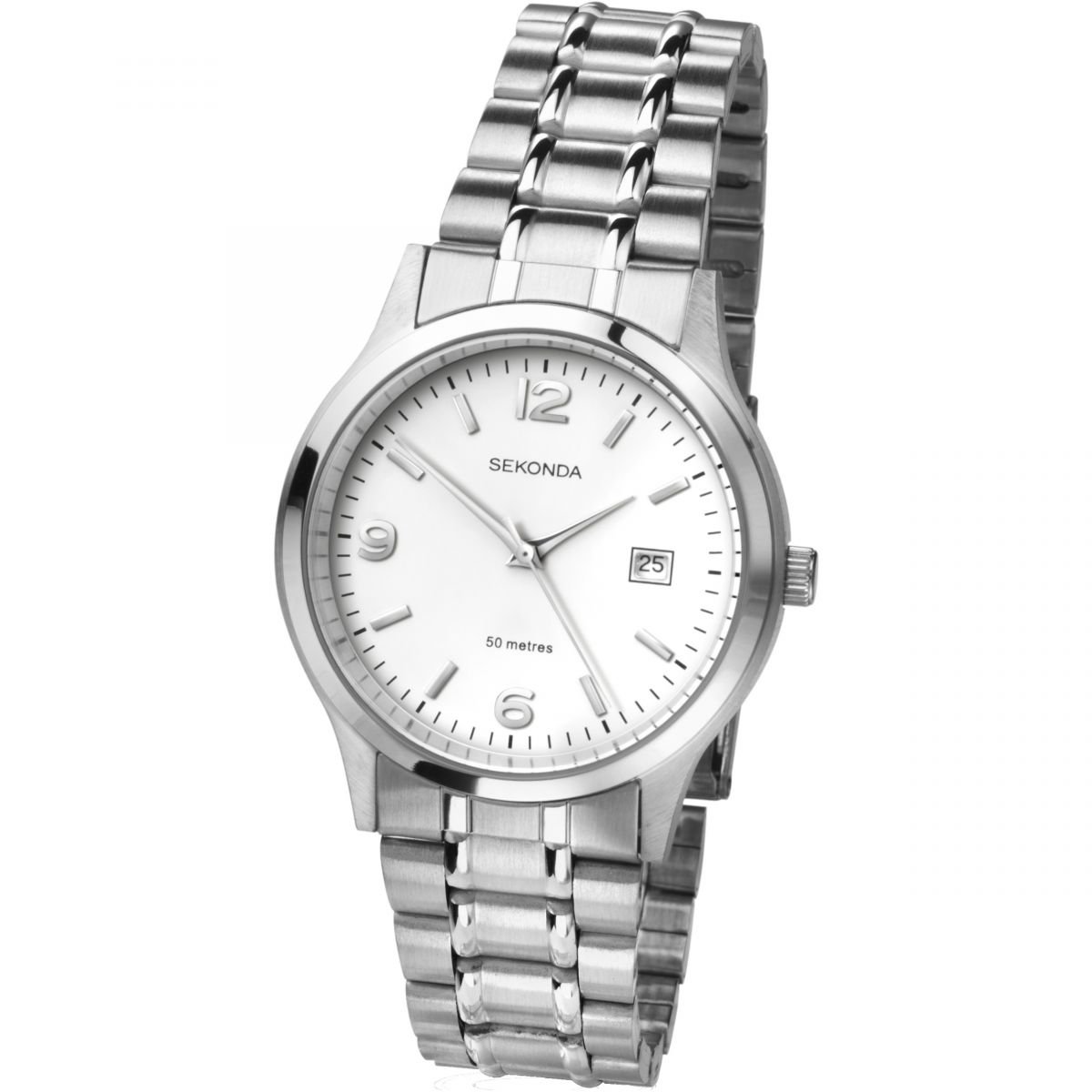Sekonda Mens Analogue Quartz Watch Stainless Steel Case and Bracelet with White Dial 3729