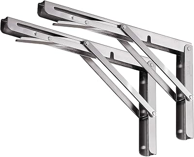 YUMORE Folding Shelf Brackets 10 Inch Stainless Steel 300 lb Pack of 2