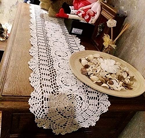 Damanni Oval Cotton Handmade Crochet Lace Table Runner Doilies Table Dresser Scarf Décor,12 Inch by 51 Inch，Beige - Thumbnail 6