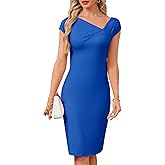 Gabefin Women's Wrap Dress Cap Sleeve Asymmetrical Neckline Sheath Bodycon Dress Casual Work Cocktail Party Pencil Dresses