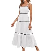 GLNEGE Women's Summer Casual Long Dresses Boho Spaghetti Strap Smocked Backless Beach Dress Flowy Tiered Sundress