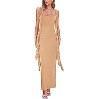 Amazon.com: CIDER Solid Ruched U-Neckline Ruffle Maxi Dress: Red, XXS :  Clothing, Shoes & Jewelry