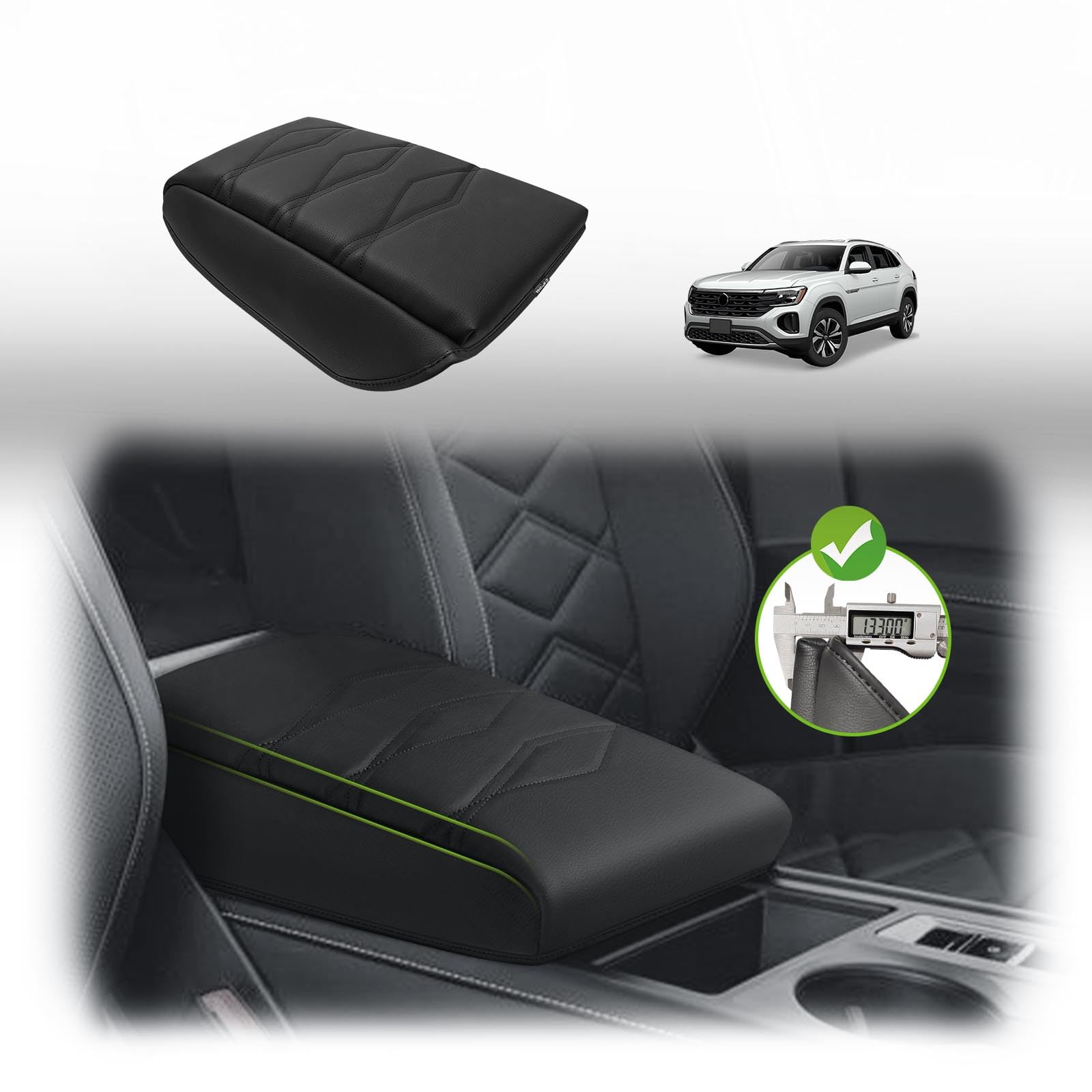 Photo 1 of Muslogy Center Console Cover 1-Inch Extra Thick Armrest Pad Compatible with 2024 2025 Volkswagen Atlas & Cross Sport Arm Rest Cushion Padding Anti-Scratch Console Leather Lid Protector
