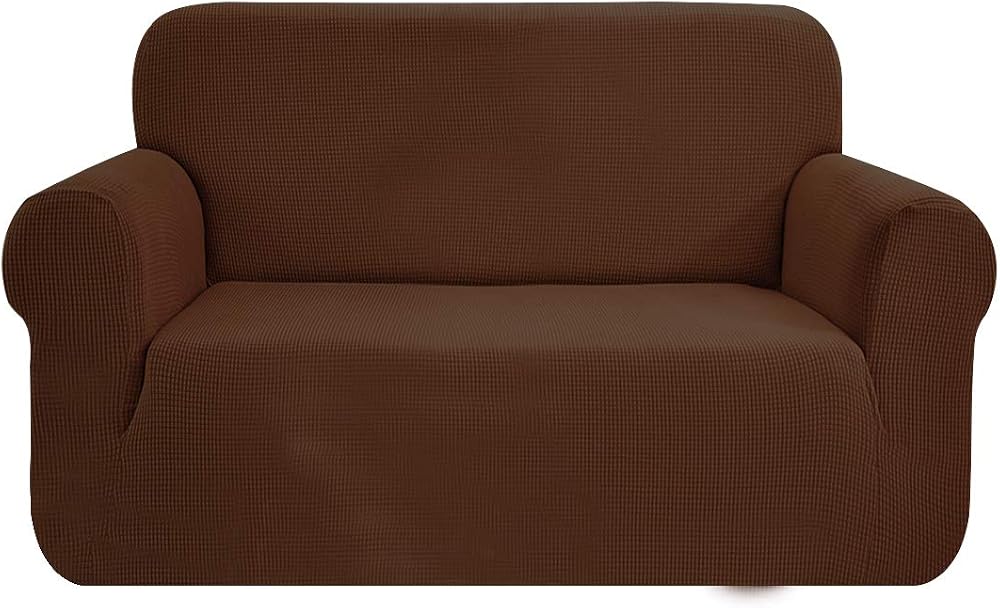 SAMSTEX 2 Seater Sofa Cover 1-Piece Stretch Jacquard Knit Brown