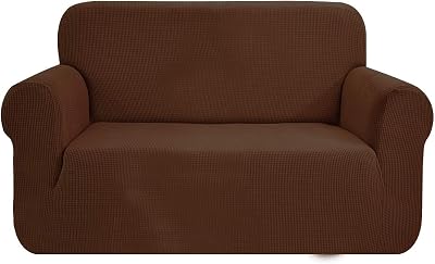 SAMSTEX 2 Seater Sofa Cover 1-Piece Stretch Jacquard Knit Brown