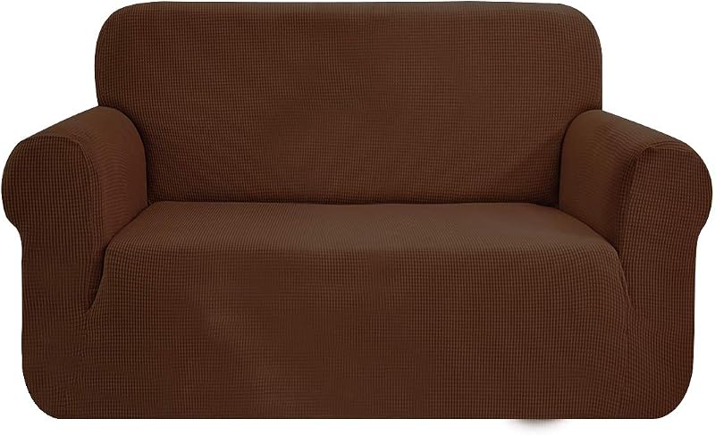 SAMSTEX 2 Seater Sofa Cover 1-Piece Stretch Jacquard Knit Brown