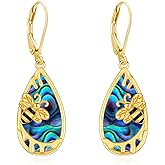 Eusense Sterling Silver Tree of Life/Filigree/Celtic/Compass/Cat/Bee/Dragon Animals Dangle Earrings Turquoise Malachite Drop Leverback Earrings Jewelry Gifts for Women