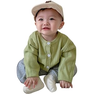 Newborn Baby Girl Knit Cardigan Sweater White Eyelet Button Down Long Sleeve Lightweight Warm Top Solid Winter Coat Outwear