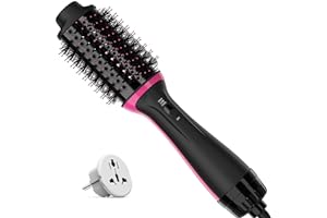 DIMECANO Dual Voltage Hair Dryer Brush for European Travel, 120V - 240V One Step Hair Dryer and Styler Volumizer, Professional Blow Dryer Brush with Negative Ion Anti-frizz for Drying, Straightening, Salon