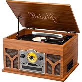 Retrolife&reg; 10-in-1 Record Player with Speakers and Bluetooth-Mahogany | 3-Speed Belt-Drive Turntable, CD/Cassette/USB/AM-FM radio, Built-in Stereo Speakers, RCA Output,Real Wood, 7/10/12 Vinyl