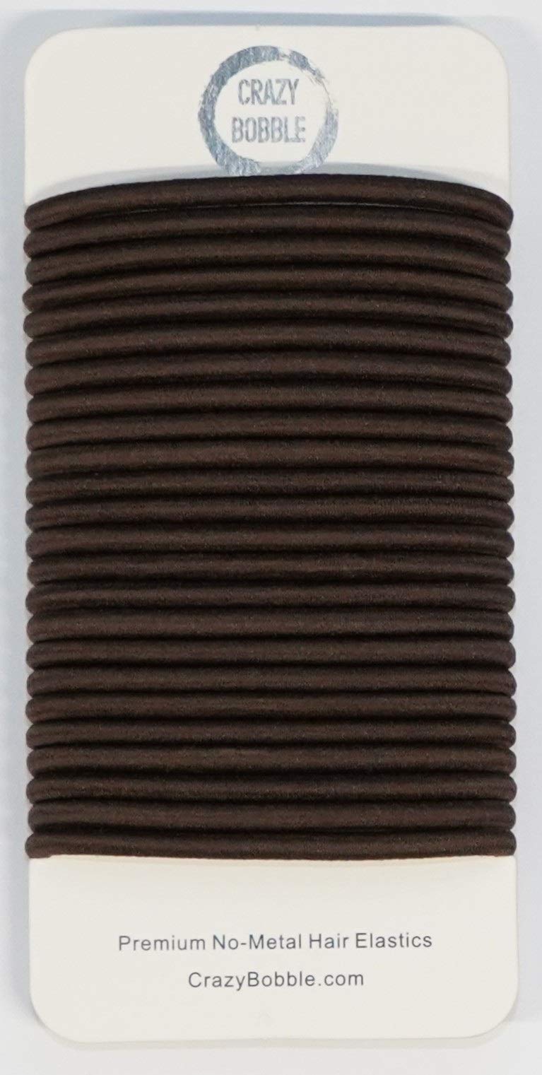 24 Pcs Dark Brown Crazy Bobble® Premium Non-Metal Hair Elastics Hair Bands 4mm Thick Hair Ties For Adults and Kids