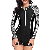 Daci Women Long Sleeve Rash Guard One Piece Boyleg Swimsuit Zipper Surfing Bathing Suit UPF 50+