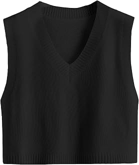 V Neck Vest Sleeveless Crop Sweater 