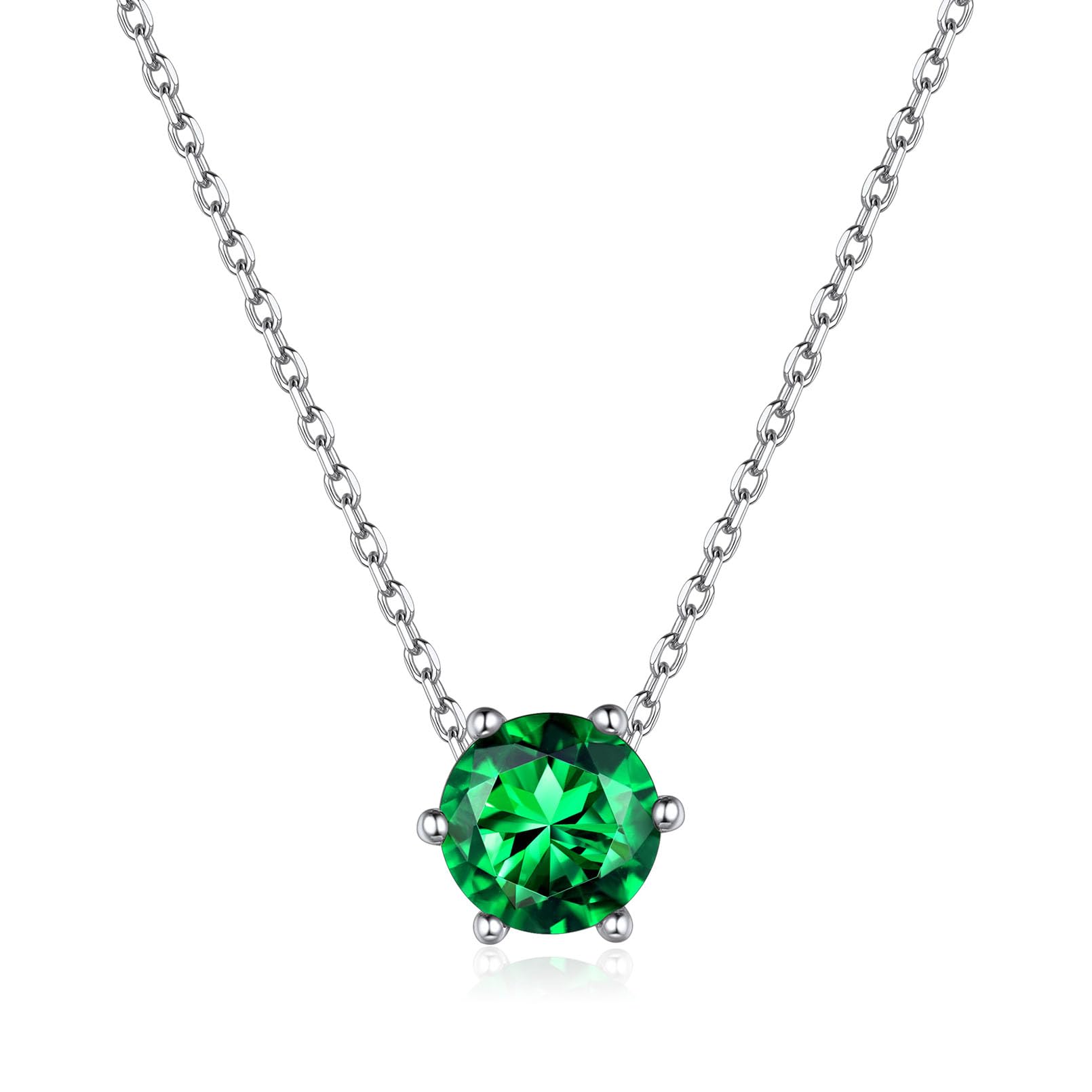 ChicSilver Simulated Emerald May Birthstone Necklace for Women Mothers 925 Sterling Silver CZ Pendant with Chain Gemstone Jewelry