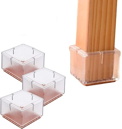 16pcs Transparent Square Chair Leg Wood Floor Protectors Silicone