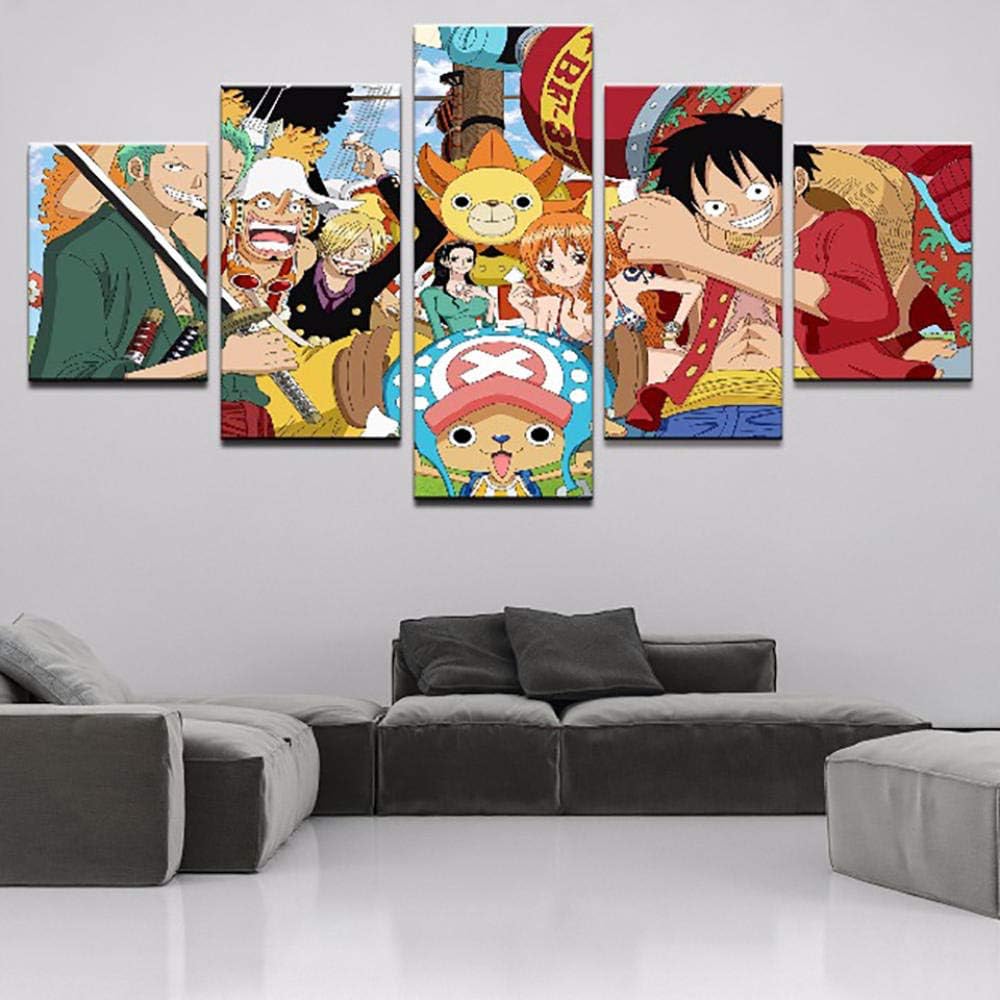 Prints on Canvas One Piece Anime Picture 5 Piece Wall Art Posters Home Decor Printed Modern Painting Canvas Hd Print With Frame (Size 2)