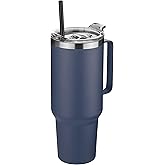 HASLE OUTFITTERS 40 oz Stainless Steel Tumbler with Handle, Vacuum Insulated Tumblers Bulk, Reusable Double Wall Travel Coffee Mug, Durable Powder Coated Water Bottle(Navy, 1)