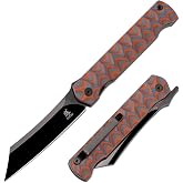 KATSU AUS-8 Steel Blade Folding Knife,Pocket Knife for Men G10 Handle, Liner Lock Japanese Style Front Flipper EDC Knife with Clip Black Titanium Coated/Stonewashed finish