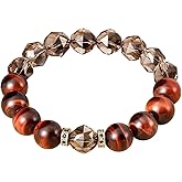 Jewever Natural Smoky Quartz Crystals with Red Tiger Eye Bracelets for Men Women Amulet Energy Healing Bring Wealth Prosperity Lucky Beads Jewelry Gifts Unisex