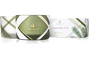 Thymes Frosted Plaid Frasier Fir Candle Set – Scented Candle Set with Notes of Crisp Siberian Fir, Cedarwood and Sandalwood – Luxury Home Fragrance - 3 Oz (2 Pack)