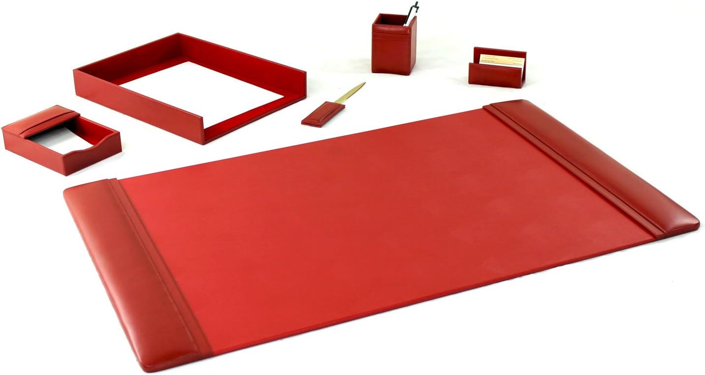 Leather Desk Set (6 Piece with 34 x 20 Pad - Red)