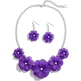 Bocar Flower Collar Necklace, Floral Flower Summer Beach Statement Choker Necklace and Earrings Set for Women, Handmade Women Jewelry Gift