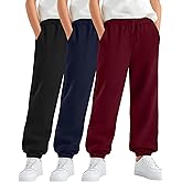 LessonZoo 3 Pack Boy's Jogger Sweatpants, Active Athletic Casual Pants Workout Kids Clothes with Pocket and Drawstring
