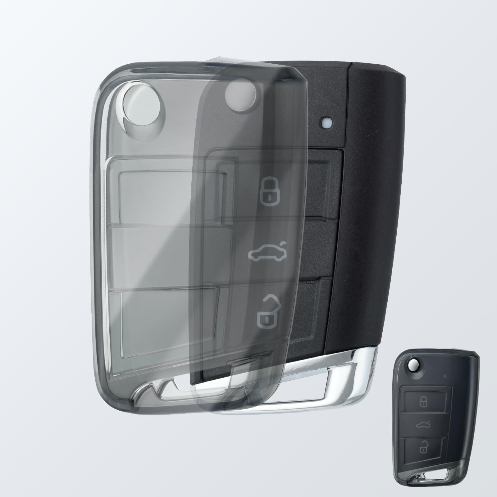 OFFCURVE Car Key Cover Car Key Case Key Fob Cover Car Key Protector 3 buttons Suitable for VW Volkswagen Golf 7 Variant Polo Tiguan Seat Leon Cupra Skoda Octavia Superb(Transparent)