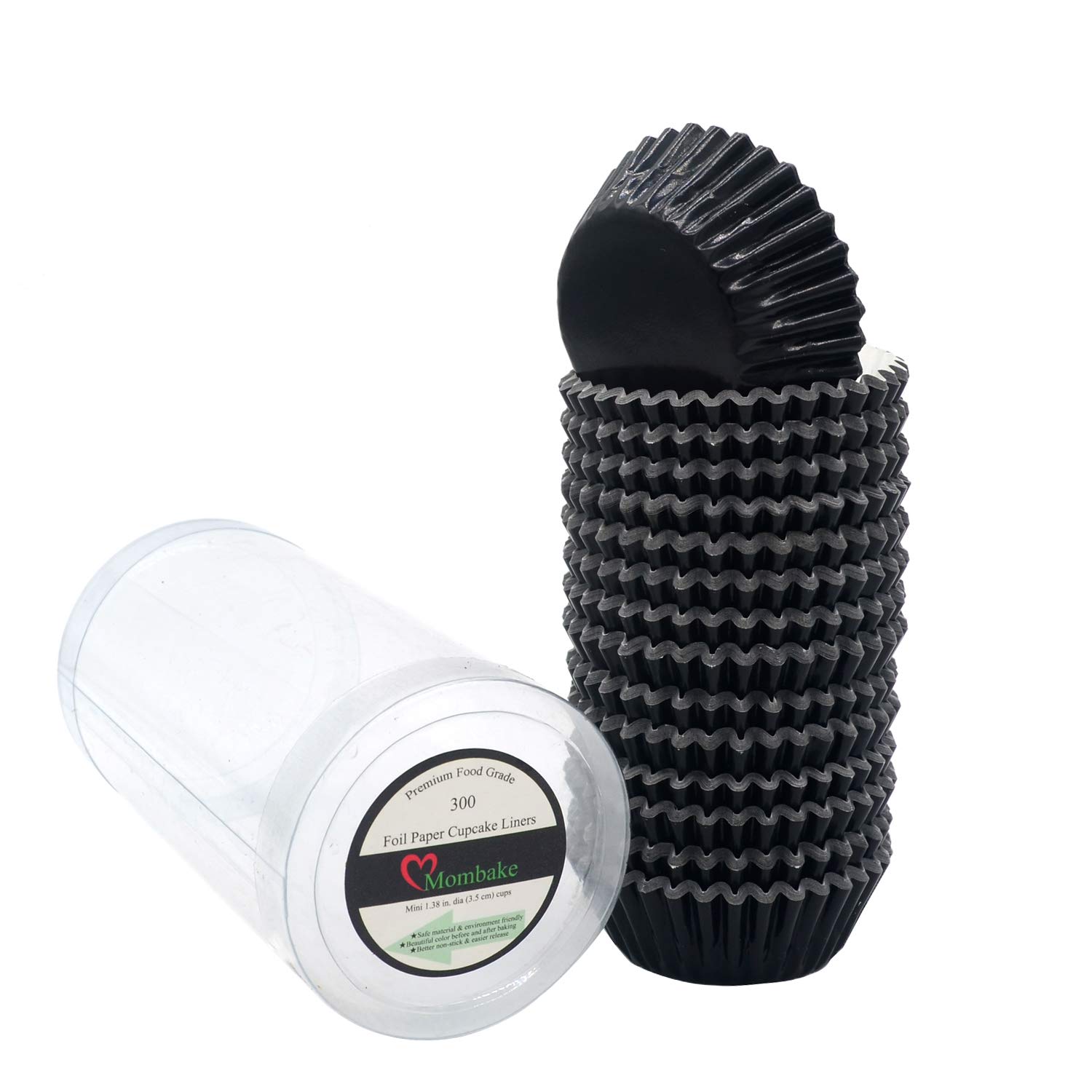 Mombake Mini Foil Cupcake Cases,Muffin Baking Cups(Black, 300-Count)