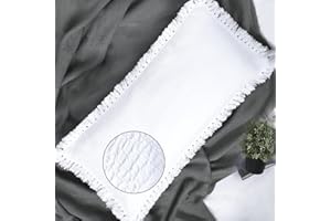 YINFUNG Boho Body Pillow Cover with Zipper White Cotton Body Pillowcase Quilted Full Body Pillow Sham Long Zipper Tassel Textured Decorative Fringed 20x54 Bright White