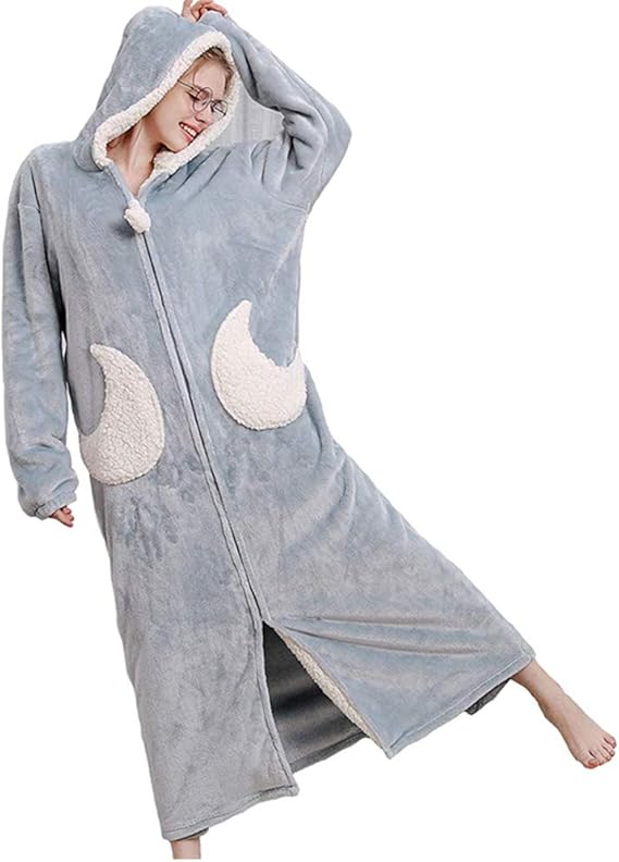 Women's Oversized Fleece Dressing Gown, Full Length Hooded Fluffy Long