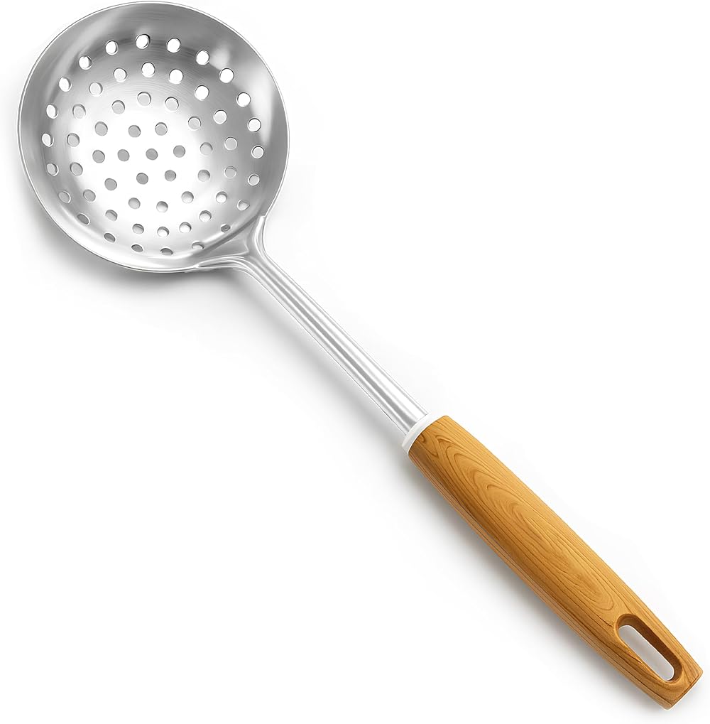 TIJAR Skimmer Slotted Spoon with Nylon Wood Handle Stainless Steel