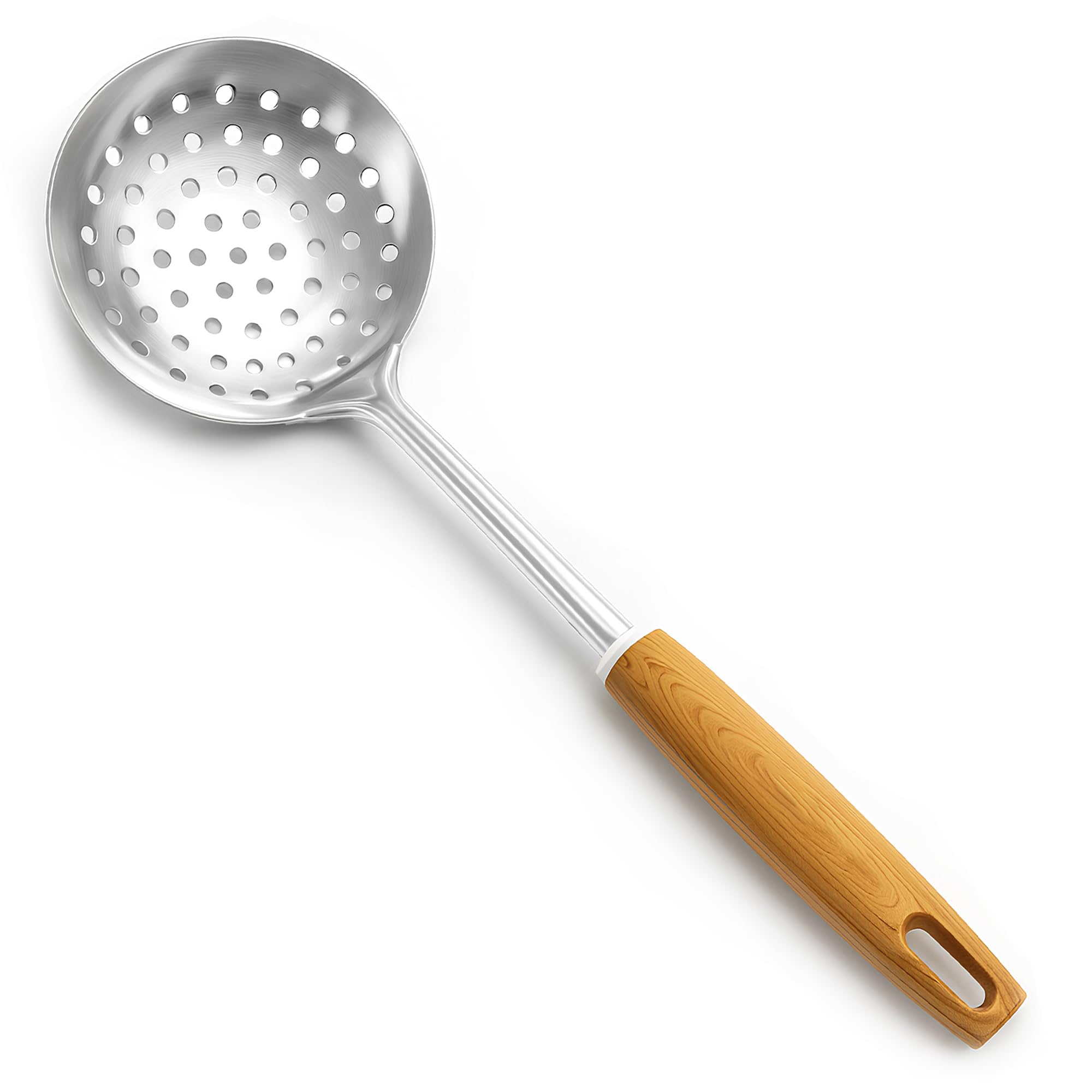 TIJAR® Skimmer Slotted Spoon, Ladle with Holes, Stainless Steel with Nylon Wood Effect Handle, Kitchen Cooking and Frying Spoon, Strainer Oil Colander