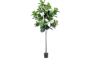 Realead Faux Fiddle Leaf Fig Tree 7ft - Tall Green Silk Fiddle Leaf Artificial Plant with 165 Large Fiddle Leaves - Potted Fake Fig Leaf Tree for Home Office Corner Decor Indoor