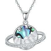 VONALA Saturn Necklace 925 Sterling Silver Universe Planet Saturn Chain Pendant Necklaces Space Jewelry Gifts for Women