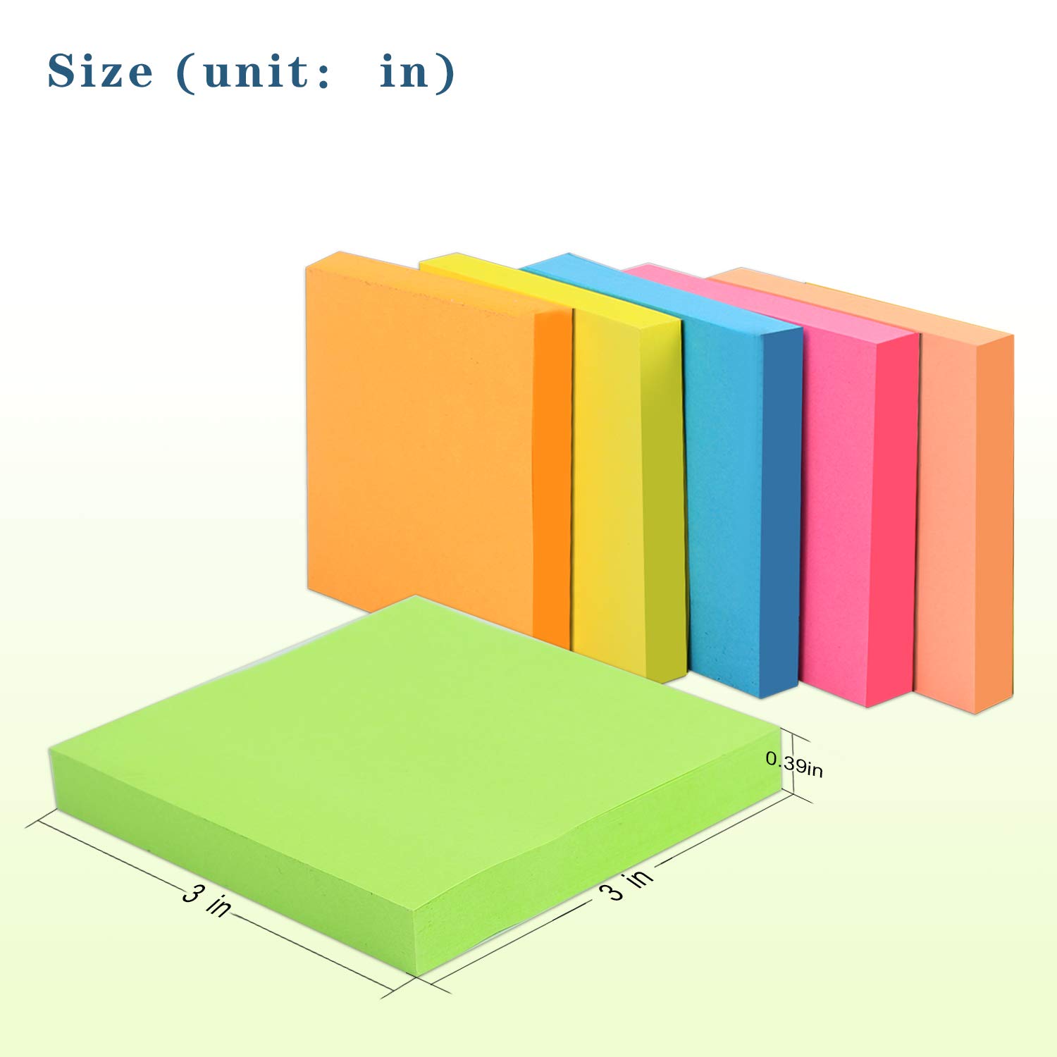 Sticky Notes 3x3 inch Mixed Colors for Reminders 6 Pads/Pack Total 600 Sheets