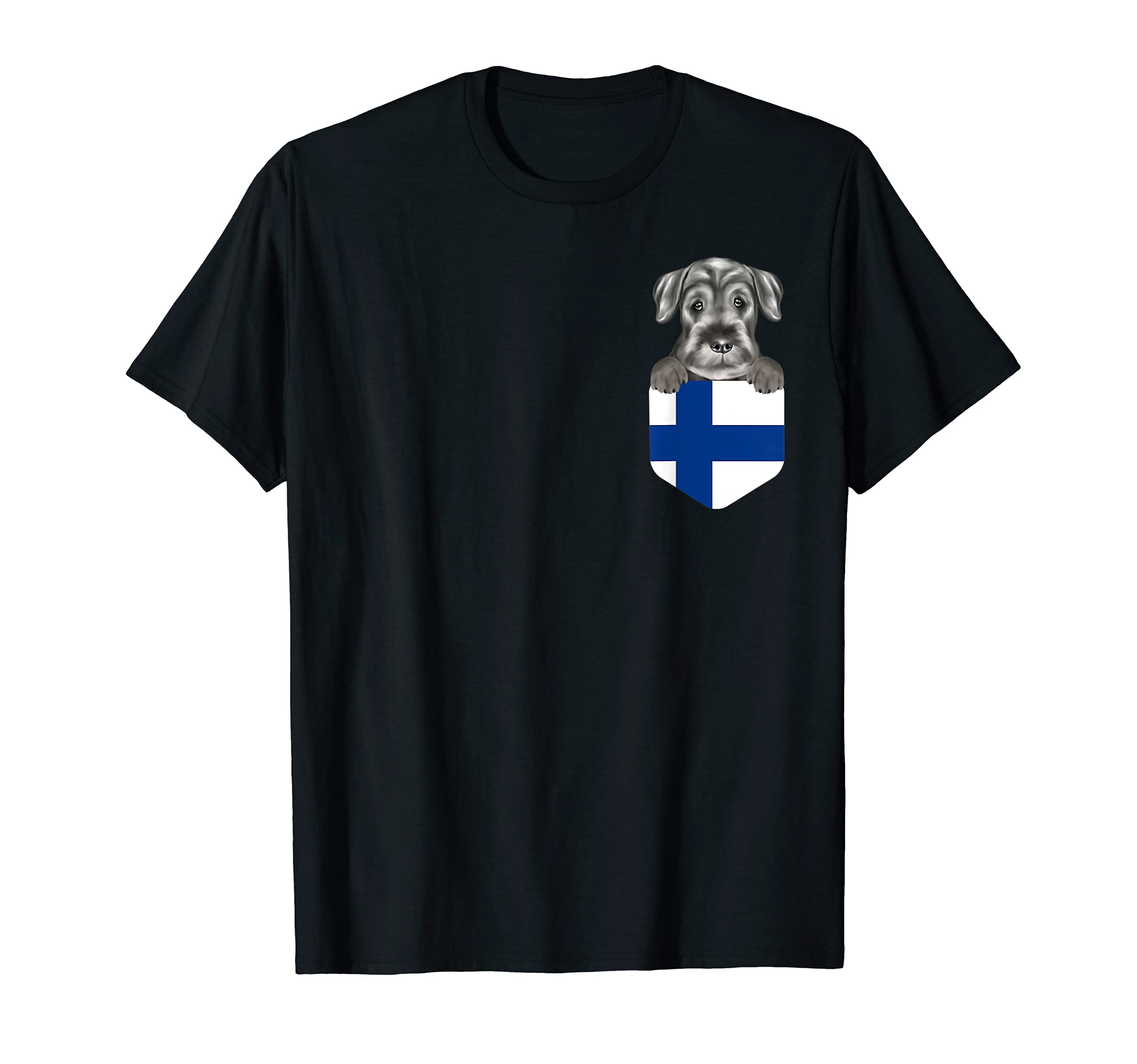 Finland Flag Standard Schnauzer Dog In Pocket T-Shirt