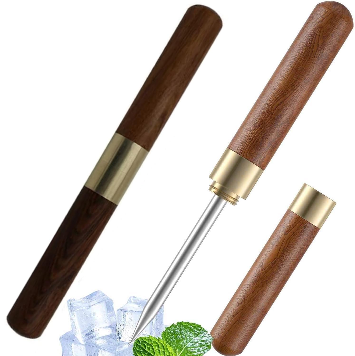 2 Pack 6.7 Inches Stainless Steel Ice Picks with Safety Cover Non-Slip Wooden Handle for Easy to Grip for Use in Kitchen Bars Bartender Picnics Camping& Restaurant