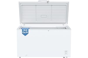 ROSMENA 10.0 Cu.Ft Deep Freezer, Large Chest Freezer for Families with Removable Basket& 8 Adjustable Thermostat, Energy Saving Freezer Front Drain Free Standing Top Open Door for Home, Kitchen, White