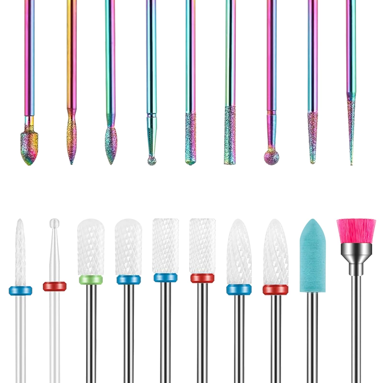 Photo 1 of 19-Pieces Nail Drill Bits Sets, 3/32 Inch Carbide and Ceramic Acrylic Gel Remover Nail Drill Bits Kit for Electric Nail File Machine, Acrylic Nail Art Tools for Manicure Pedicure, Home Salon Use
