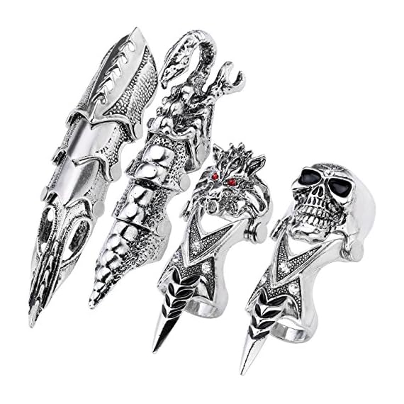 PiercingJ-4pcs-Mens-Halloween-Props-Armor-Knuckle-Flexible-Full-Finger-Ring-Punk-Rock-Gothic-Skull-Cosplay-Jewelry
