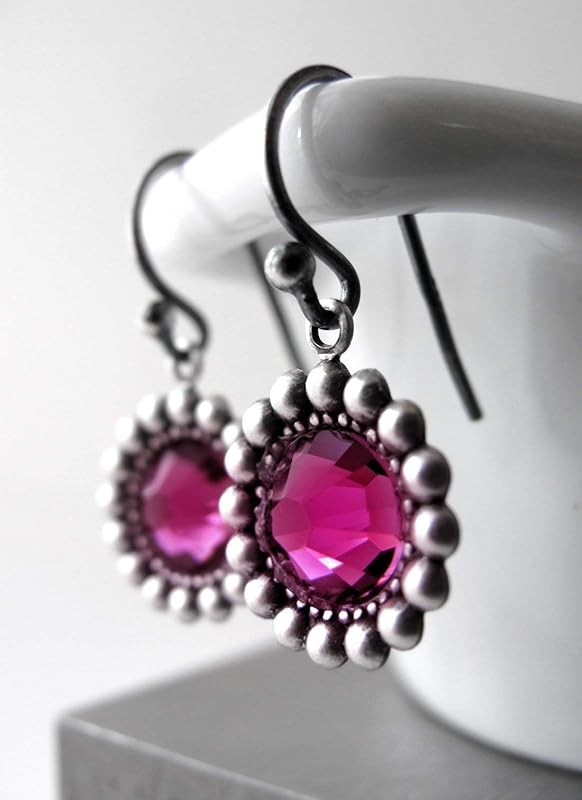 Small Magenta Earrings with Swarovski Crystal Rhinestones