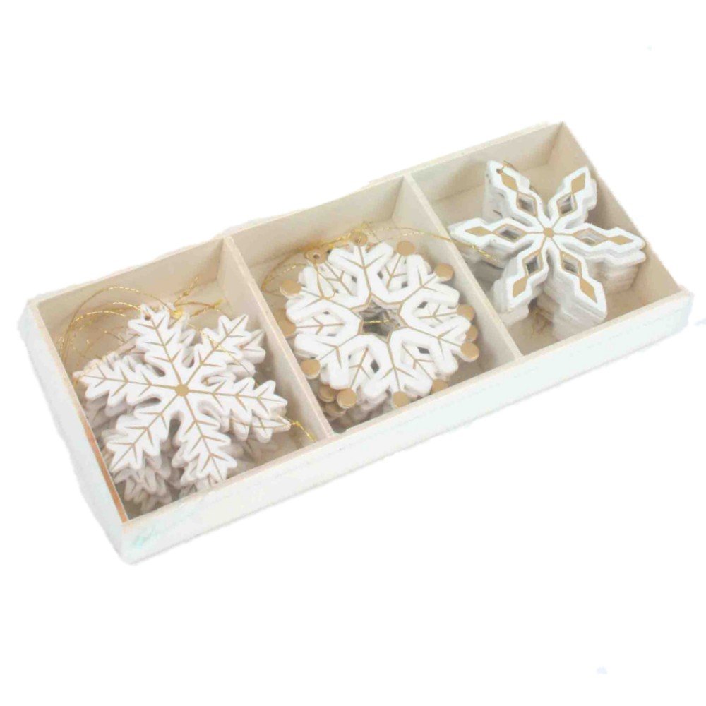 Shabby Chic Wooden Snowflakes Gold Patterned Christmas Tree Decorations Box of 24 by Heaven Sends