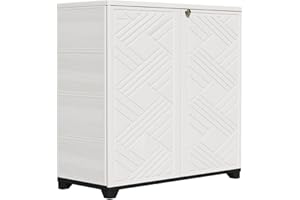 ZZM Indoor/Outdoor Storage Cabinet Waterproof, 34"x15"x34" Plastic Outdoor Storage Box for Garden Balcony Bathroom, All Weather Outdoor Storage Clearance, DIY Usage, with 1 Shelf (White)