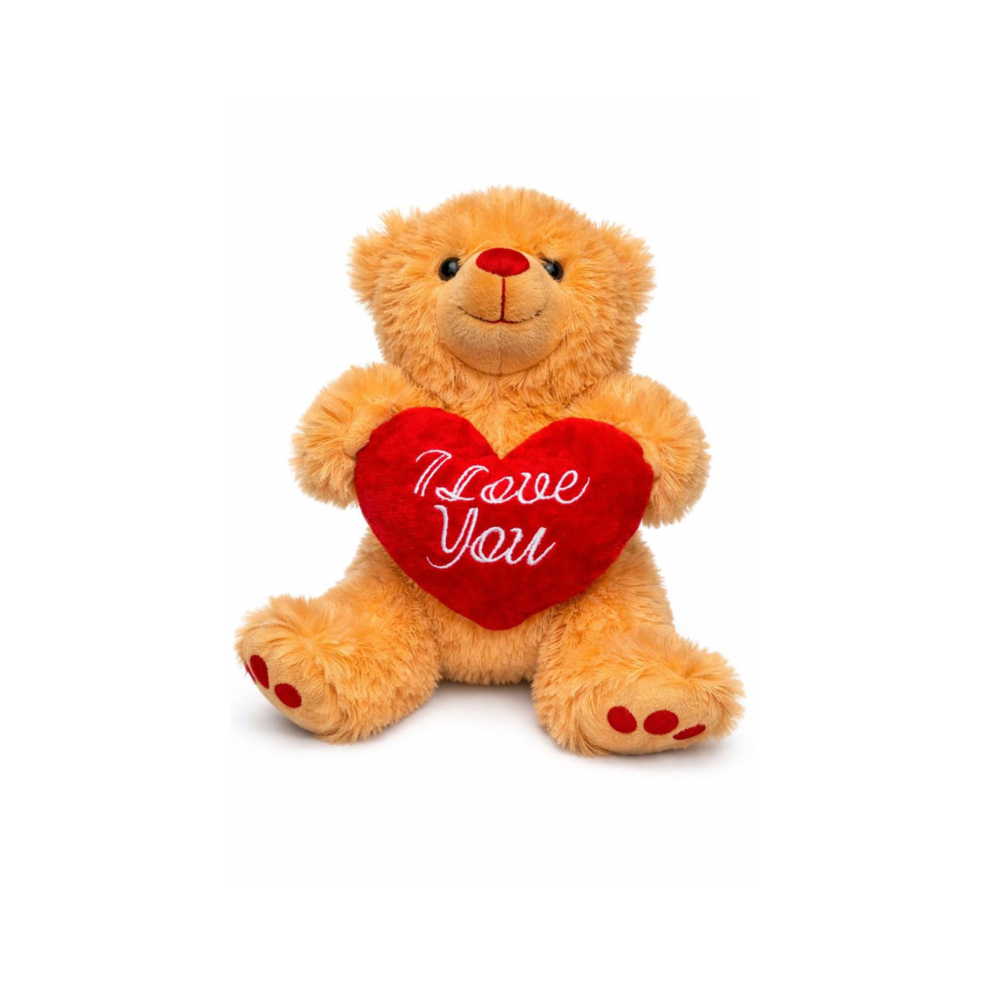 Beyond Happy 'I Love You' Cuddly Teddy Bear - 20cm Soft Plush Valentines, Mother's Day, Love Gift Bear Holding Red Heart (Golden Tan)