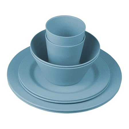 10T Sky 8 tlg Camping Bambus Geschirr Campinggeschirr 2 Personen 4x Teller, 2x Tasse, 2x Schüssel