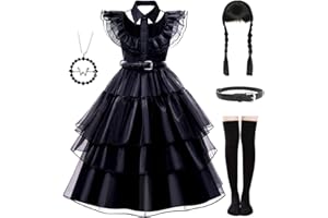 Mcgeeney Black Dress Up Costume - Dress Up Clothes for Little Girls with Wig, Necklace, Belt & Socks - Ideal for Halloween